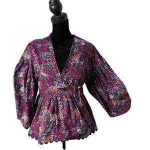 Kika Vargas Target Balloon Puff Sleeve Wrap Top Size XXS Statement Peplum BOHO